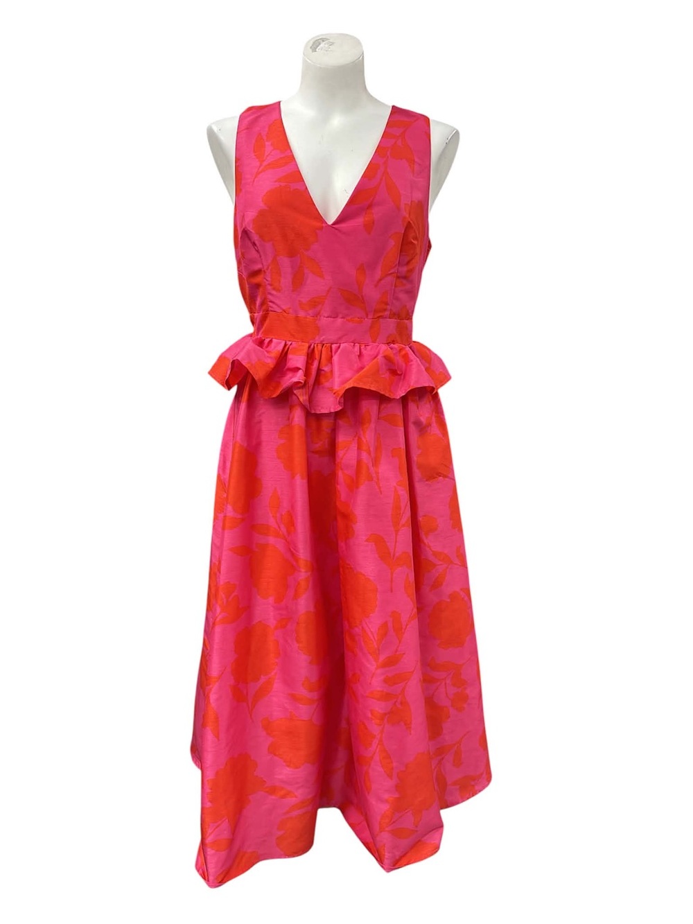 kate spade NWT Pink & Red Floral V-Neck Peplum Midi Dress Size M